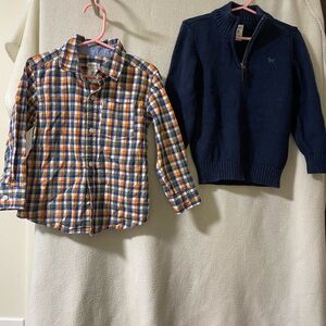 Carter's Orange and Blue Plaid Shirt with Navy Sweater